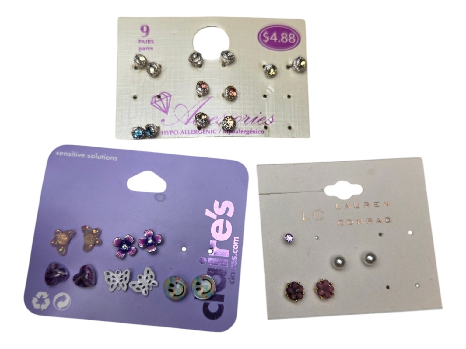 Assorted Stud Earring Card Lot - Claires, Lauren Conrad, Kohls & More