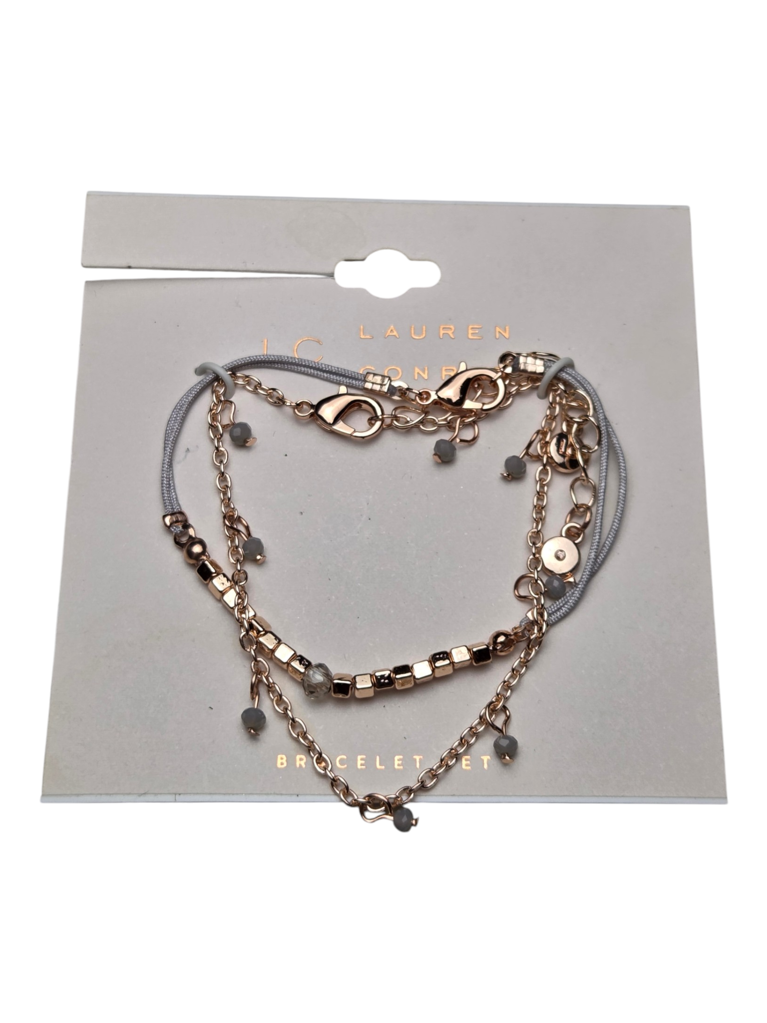 LC Lauren Conrad Bracelet Set - Rose Gold-Tone Chain & Gray Cord Bracelets