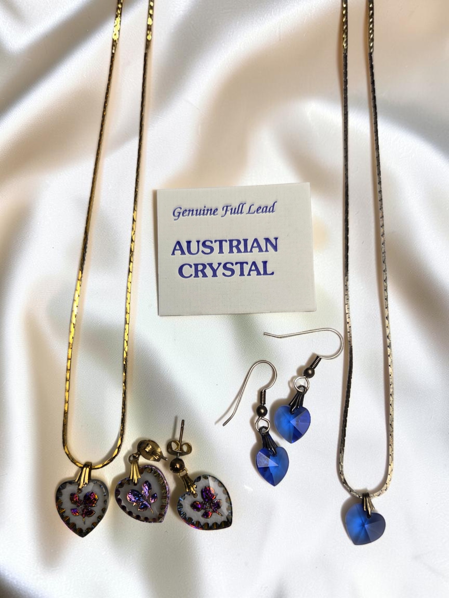 Austrian Crystal Heart Jewelry Lot, Necklaces & Earrings