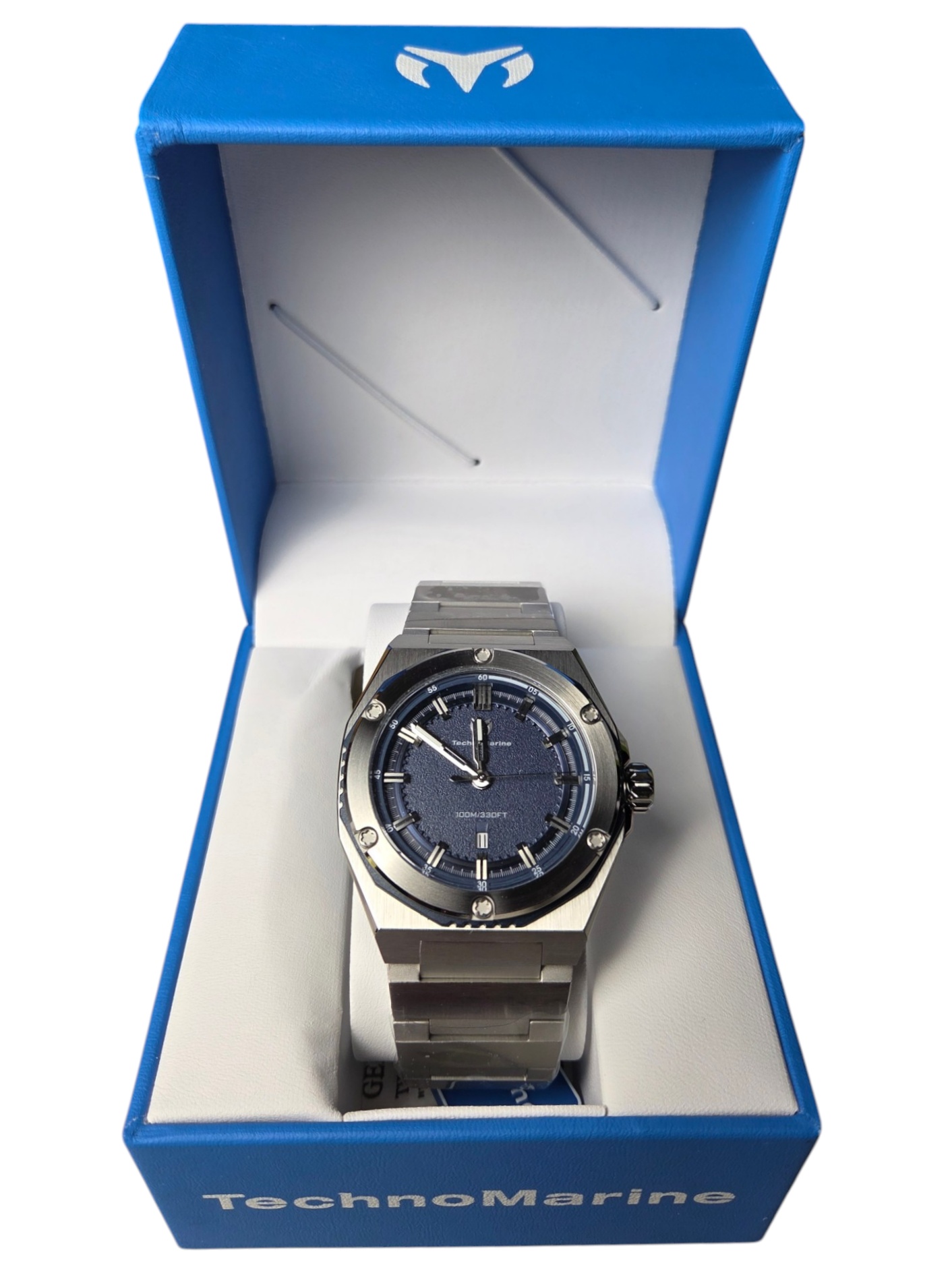 Retail Value $499.00 TechnoMarine TM-416090 Quartz Watch w Box - Blue Dial, Stainless Band & 100M330FT
