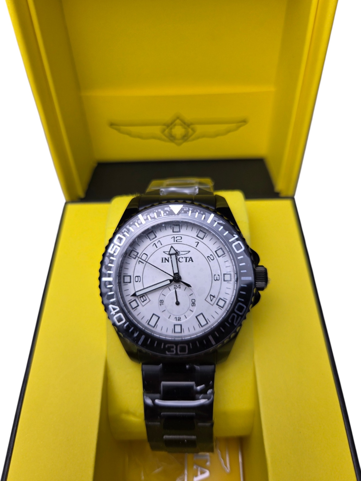 Retail Value $249.00 Invicta 50567 Mens Watch w Box - Black Bracelet Band & White Dial