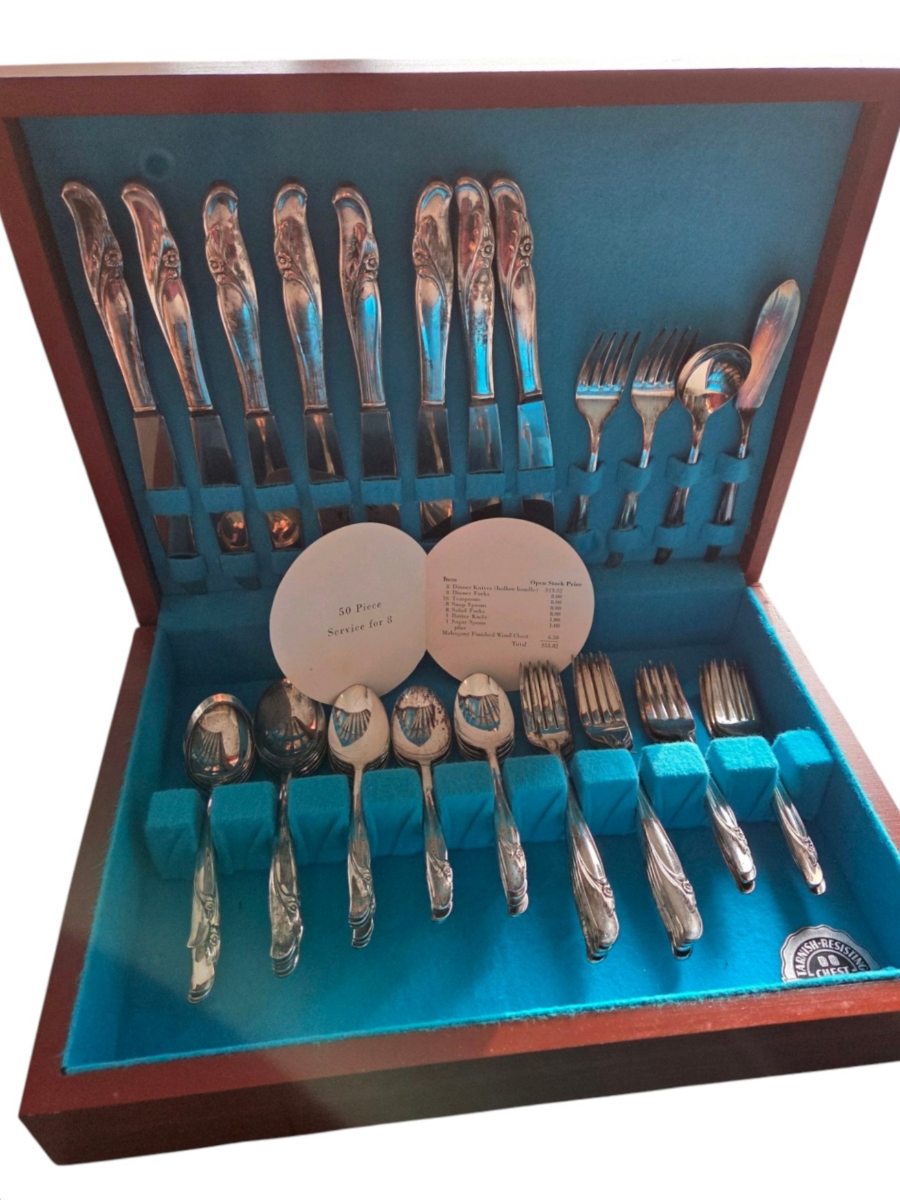 FULL Set Rogers & Bro. Original Rogers Silverplate 50-Piece Flatware Set Service for 8 in Wood Chest