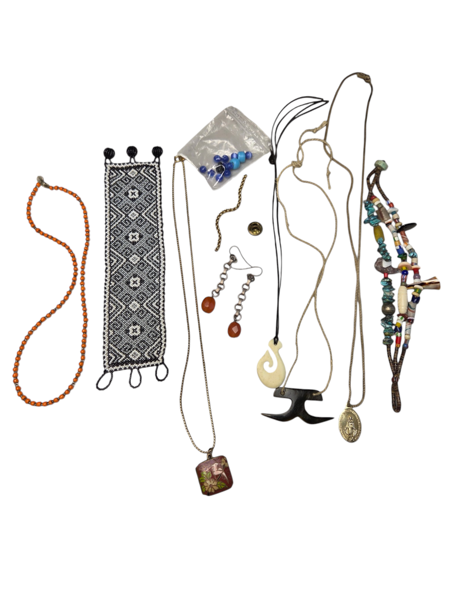 Unresearched Mixed Jewelry Lot With Beaded Necklaces, Bracelet, Pendants & Earrings