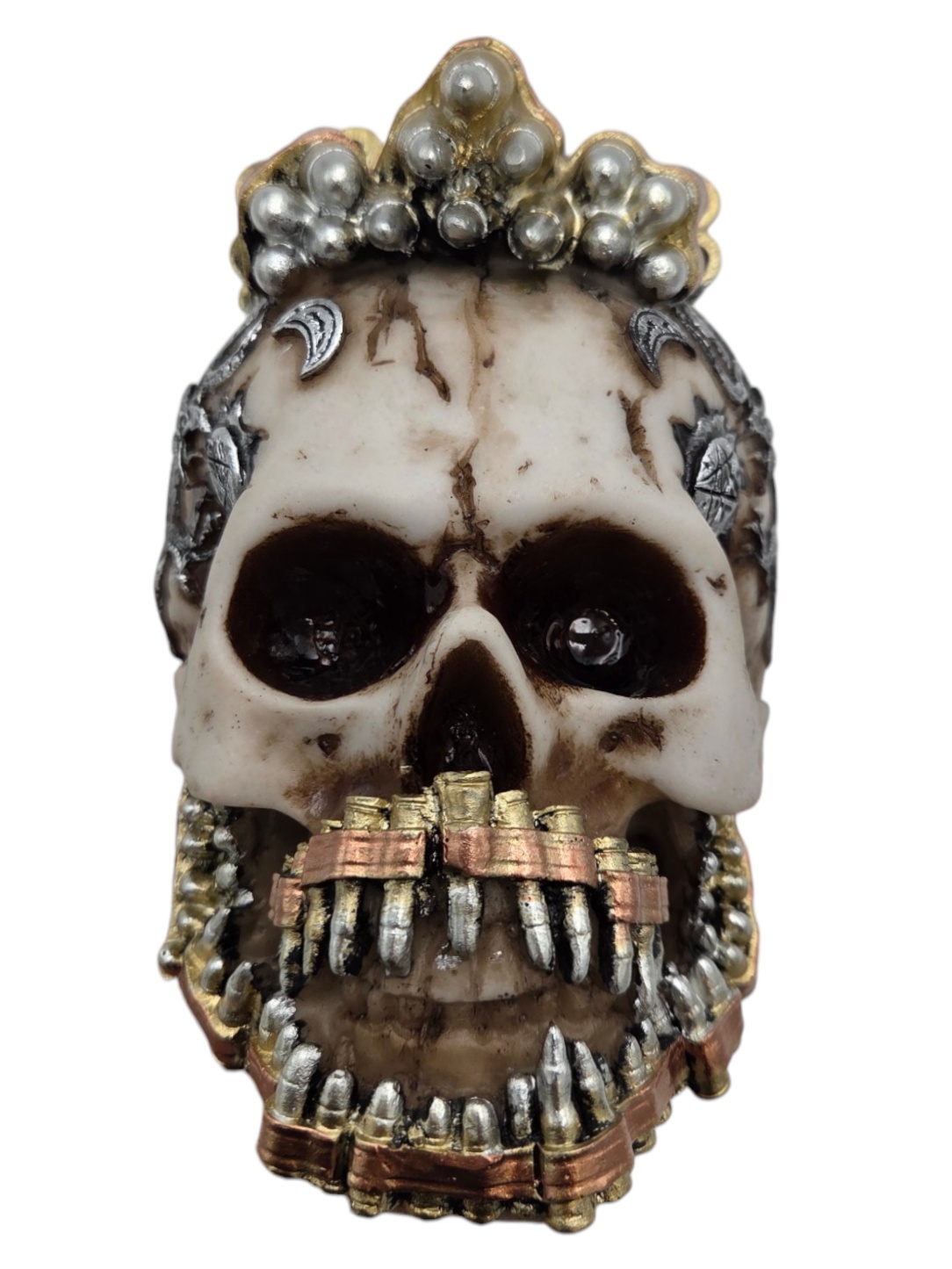 Retail Value $119.99 Steampunk Skull Figurine Decor With Bullet Mohawk & Dragon Design In Box SG-48
