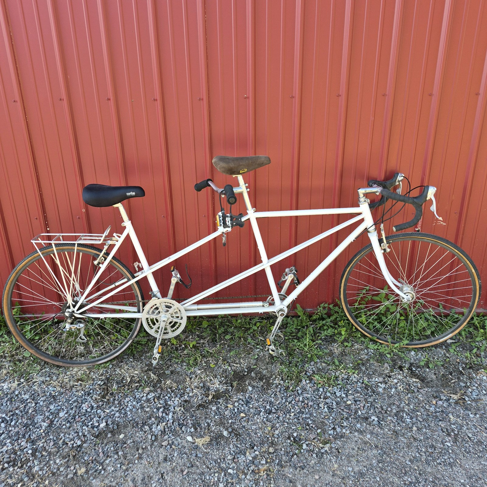 Vintage White Tandem Road Bicycle with Drop Handlebars