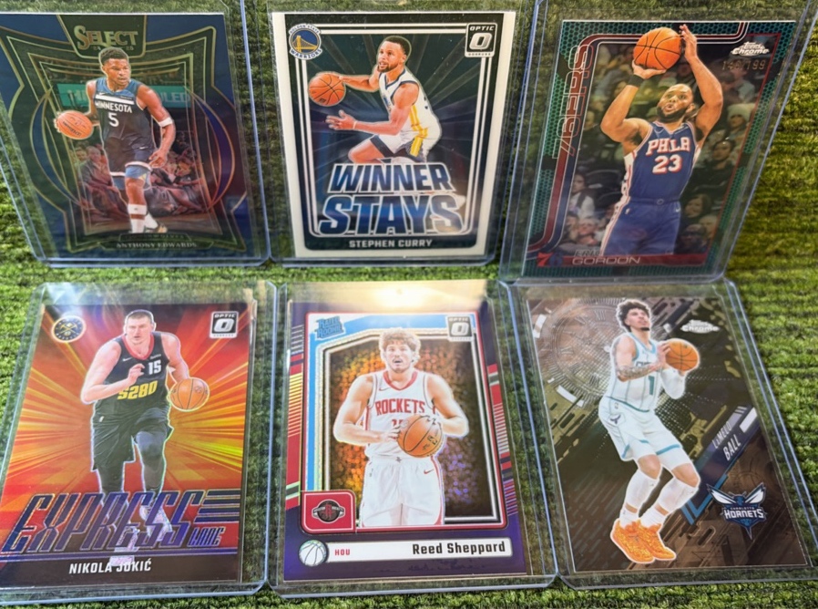 NBA STARS, INSERTS, NUMBERED Lot of 6 Cards- Steph Curry, Anthony Edwards, Lamelo & More 