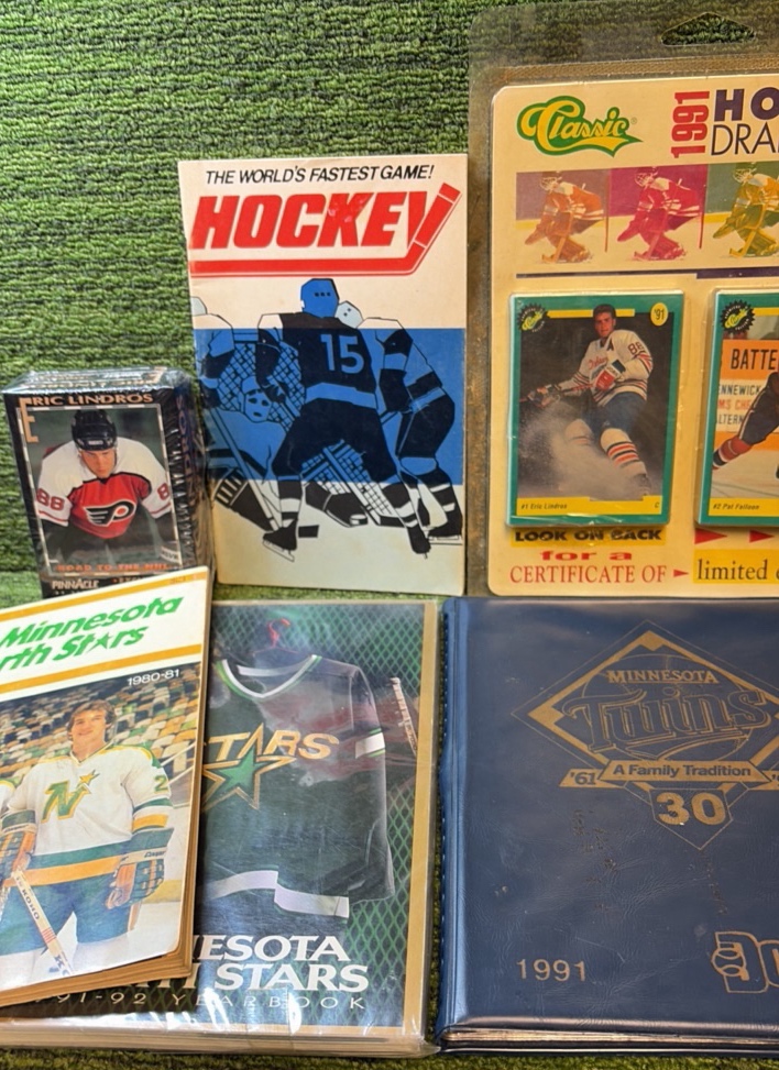 HOCKEY LOT- CARDS, NORTH STAR YEARBOOKS, SEALED DRAFT PICKS
