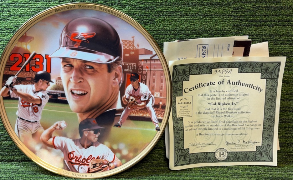 Cal Ripken Jr. MLB Baseball Record Breakers Commemorative #d Plate w COA