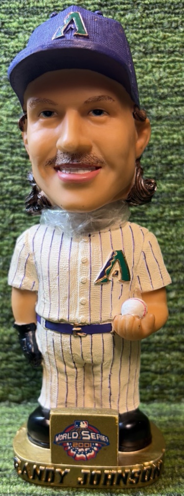 Randy Johnson 2001 World Series Bobble Head on Gold Stand- NICE Arizona Diamondbacks