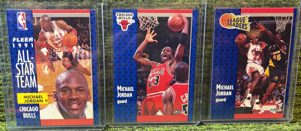 Michael Jordan Fleer 1991  Lot of 3 Base Set League Leaders All-Star Team