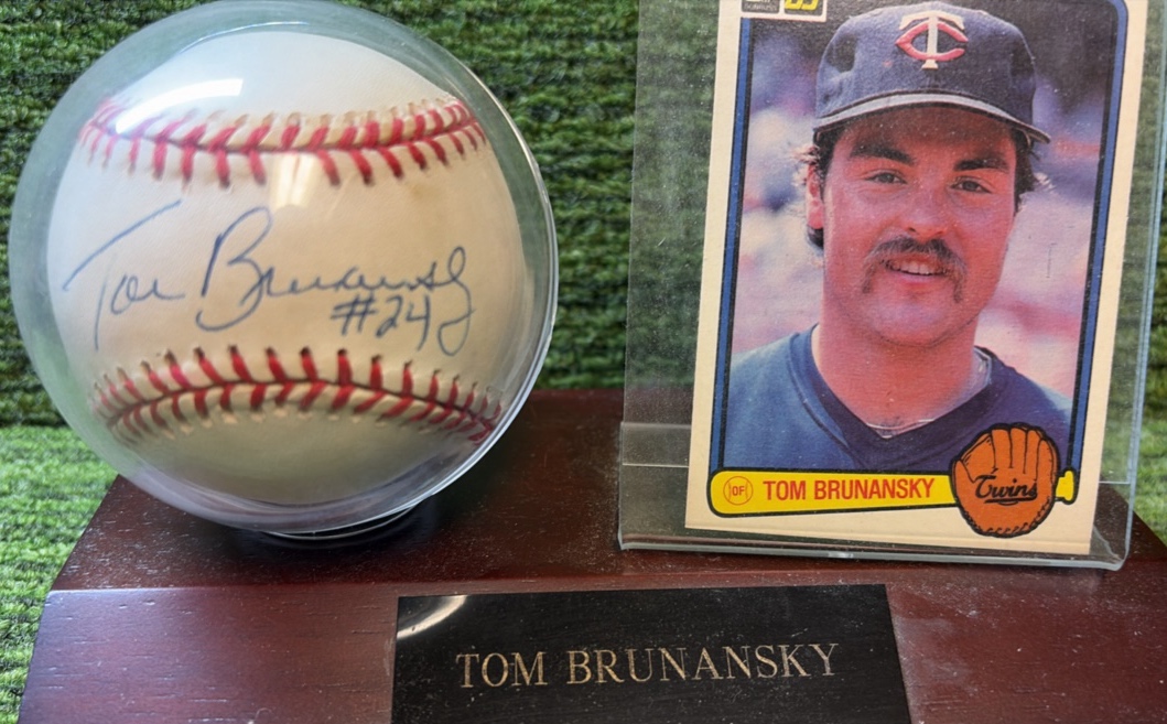Tom Brunansky #24 Autographed Baseball with Card and Wood Stand- Minnesota Twins Baseball