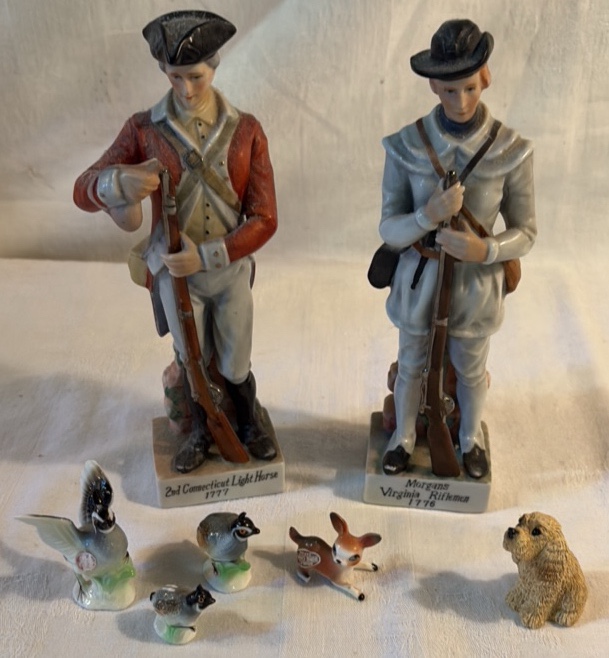 Two Handpainted Soldiers and Five Miniature Animals