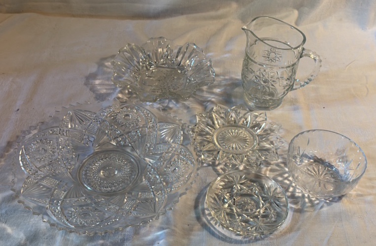 Six Vintage Clear Glass Serving Dishes