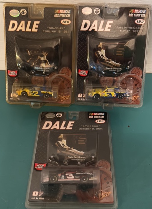 Three NASCAR Dale Earnhardt 164 Scale Cars with Hoods