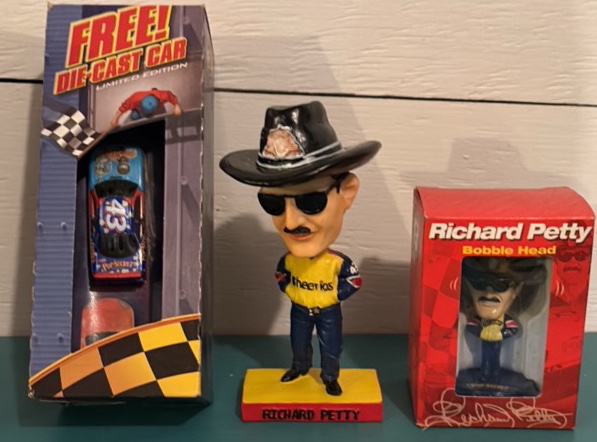 Richard Petty 164 scale Diecast Car and Bobbleheads