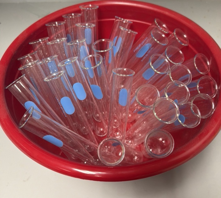 shelf of bottles and test tubes