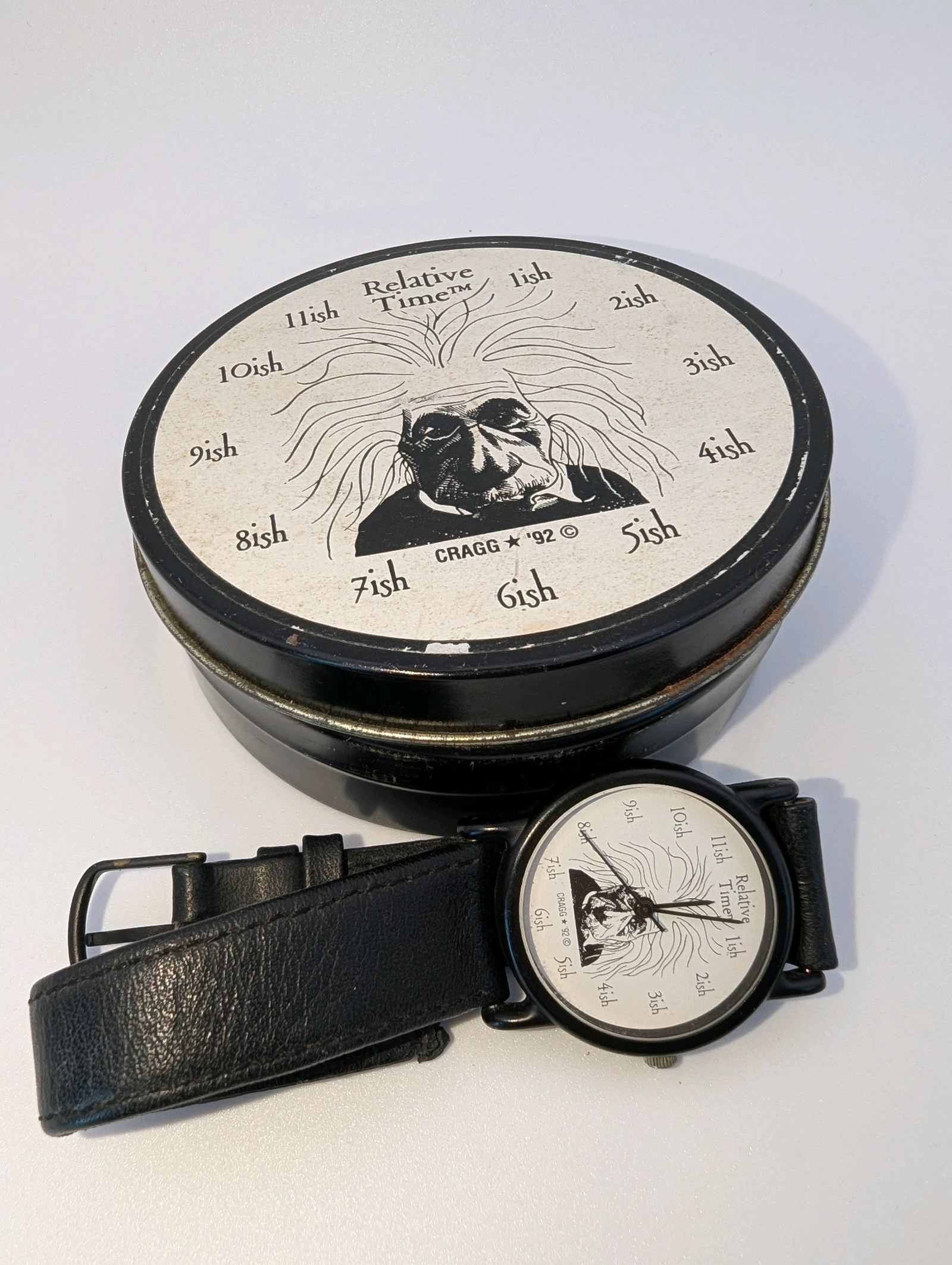 1992 Relative Time novelty watch featuring a caricature of Albert EinsteinWorking, New Battery