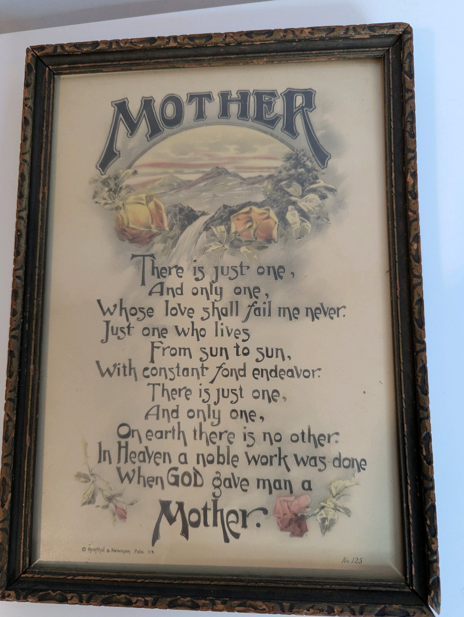 Framed antique Reinthal & Newman lithograph print titled Mother, #125