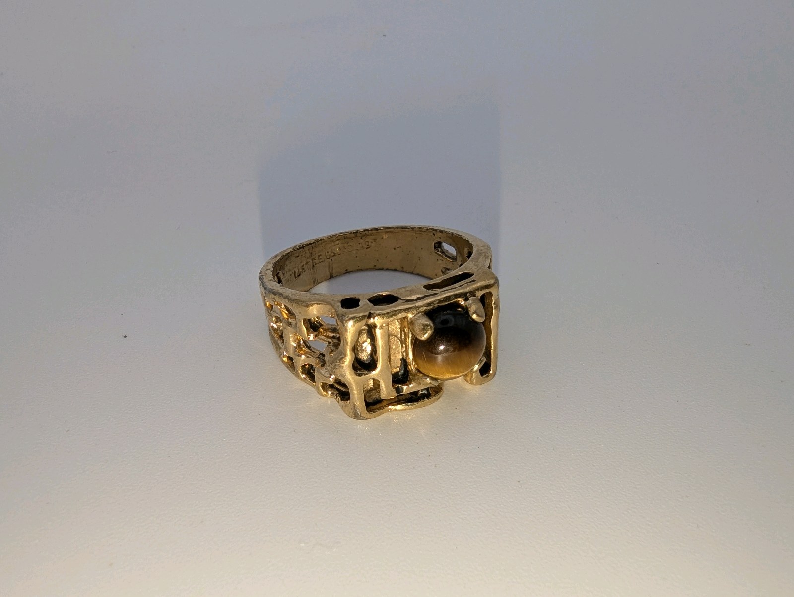 Vintage 14k Gold Electroplated Tigers Eye Mens Ring, Size 10.5
