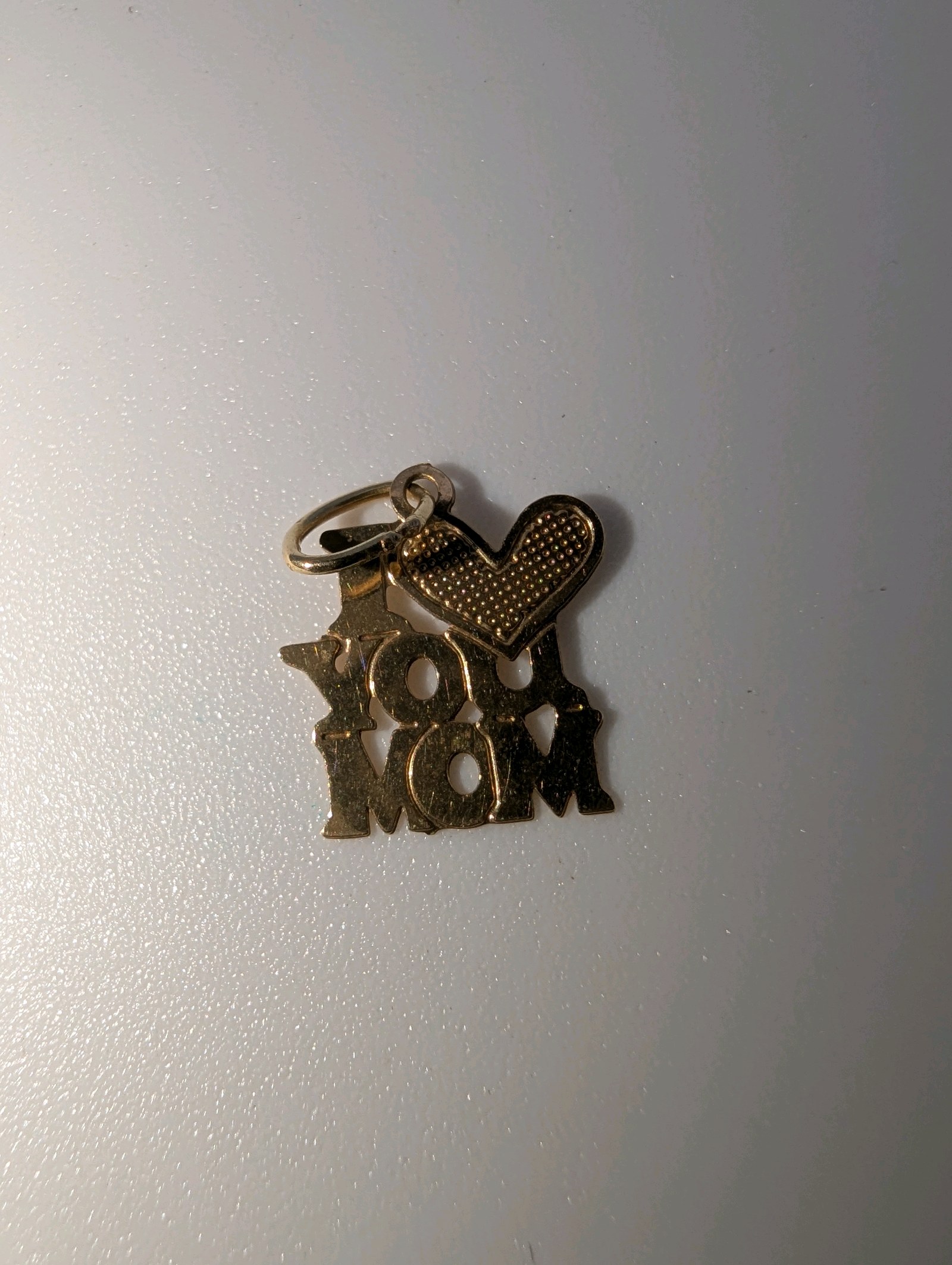 Vintage 14K yellow gold I Love You Mom pendant, tiny