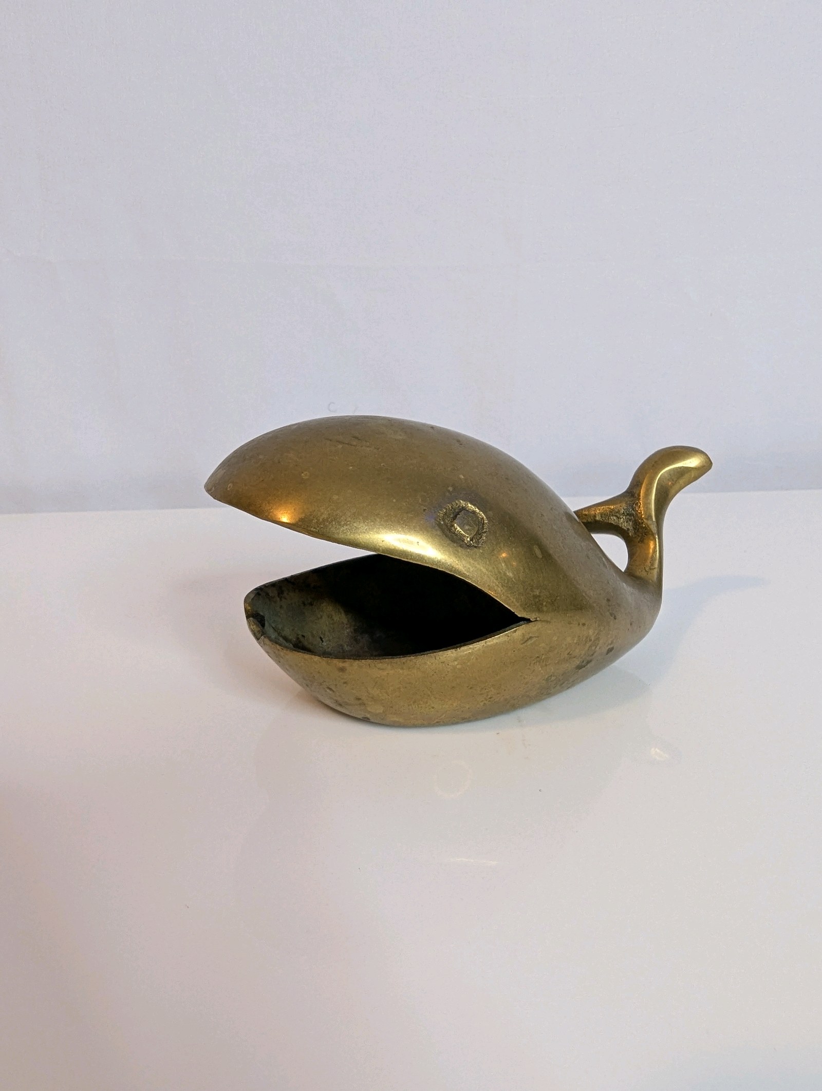 Mid-century modern brass whale ashtray