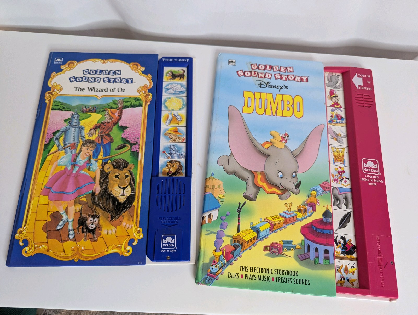2 Vintage Golden Sound Story Books, Works, New BatteriesDisney Dumbo, Wizard of Oz