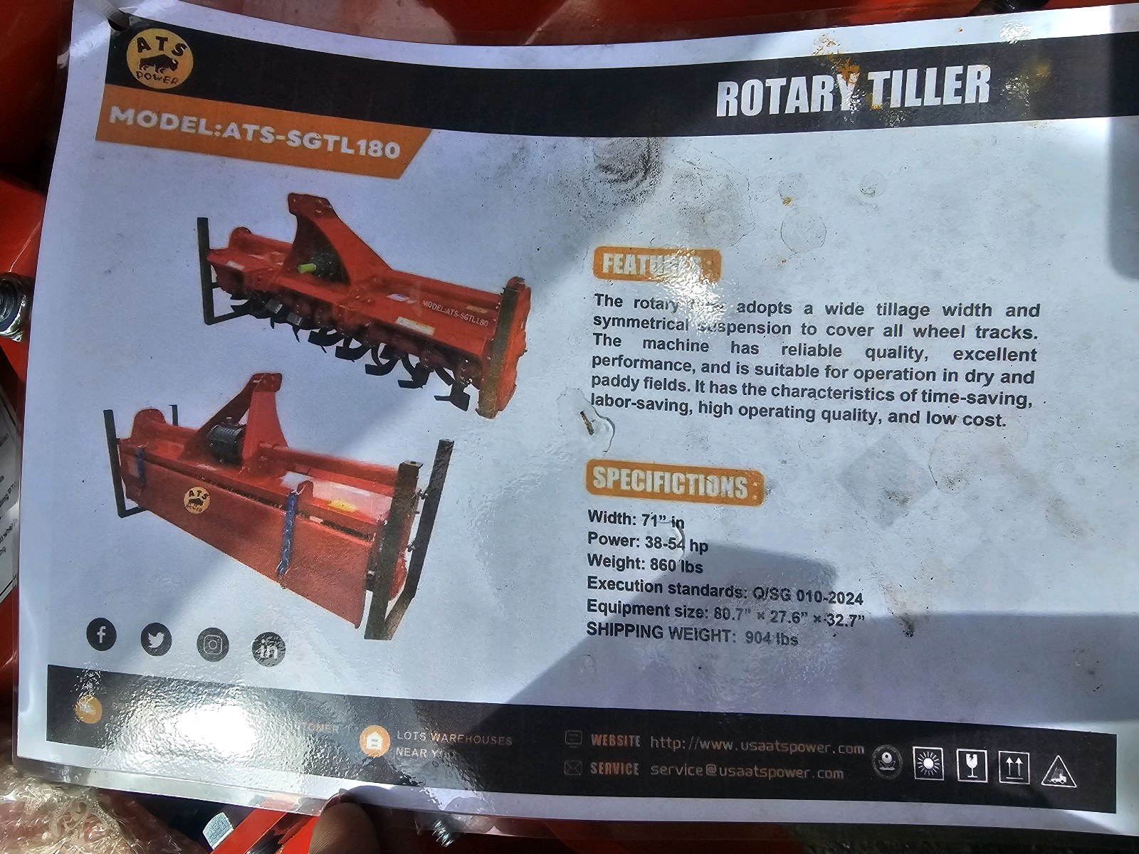 Unused 2026 ATS POWER ROTARY TILLER ATS-SGTL180 CE