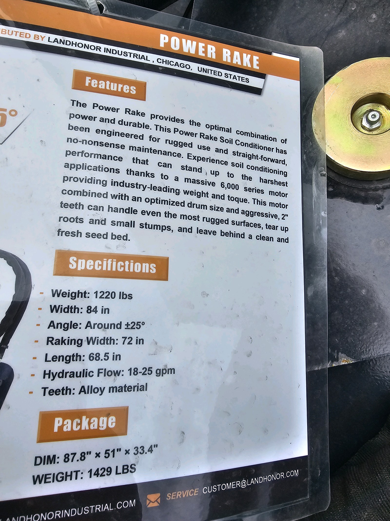 Unused 2026 LandHonor Power Rake PR-12-72W CE