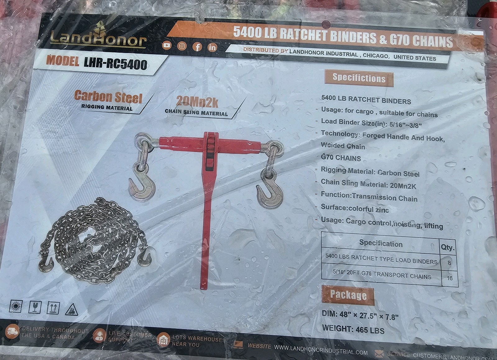 Unused 2026 LandHonor 5400 LB Ratchet Binders & 516 G70 Chains LHR-RC5400 CE