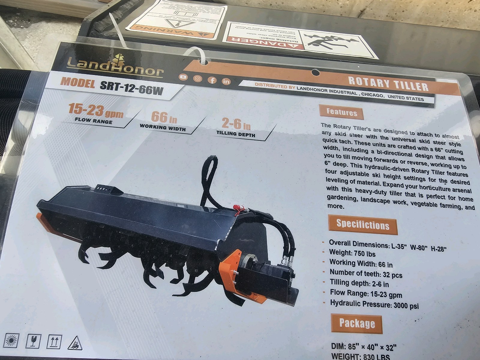 Unused 2026 LandHonor Rotary Tiller SRT-12-66W