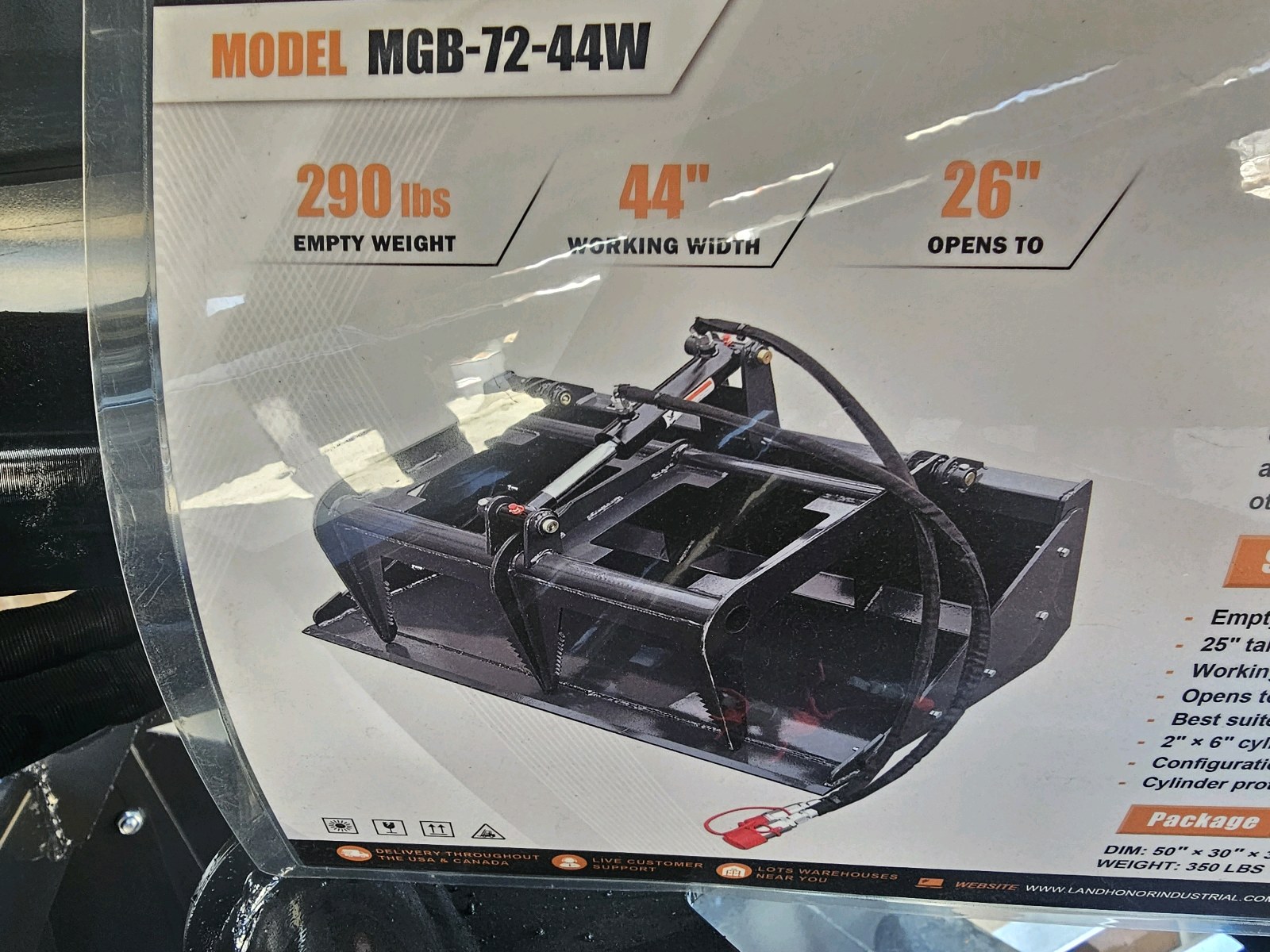 Unused 2026 LandHonor Mini Skid Steer Grapple Bucket MGB-72-44W