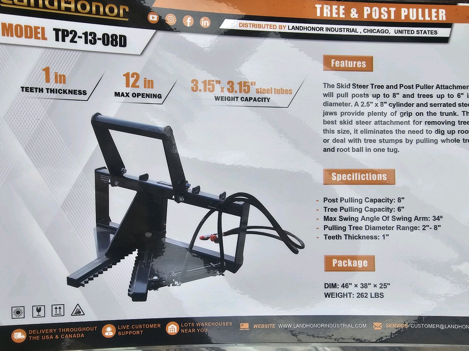 Unused 2026 LandHonor Tree Puller TP2-13-08D CE
