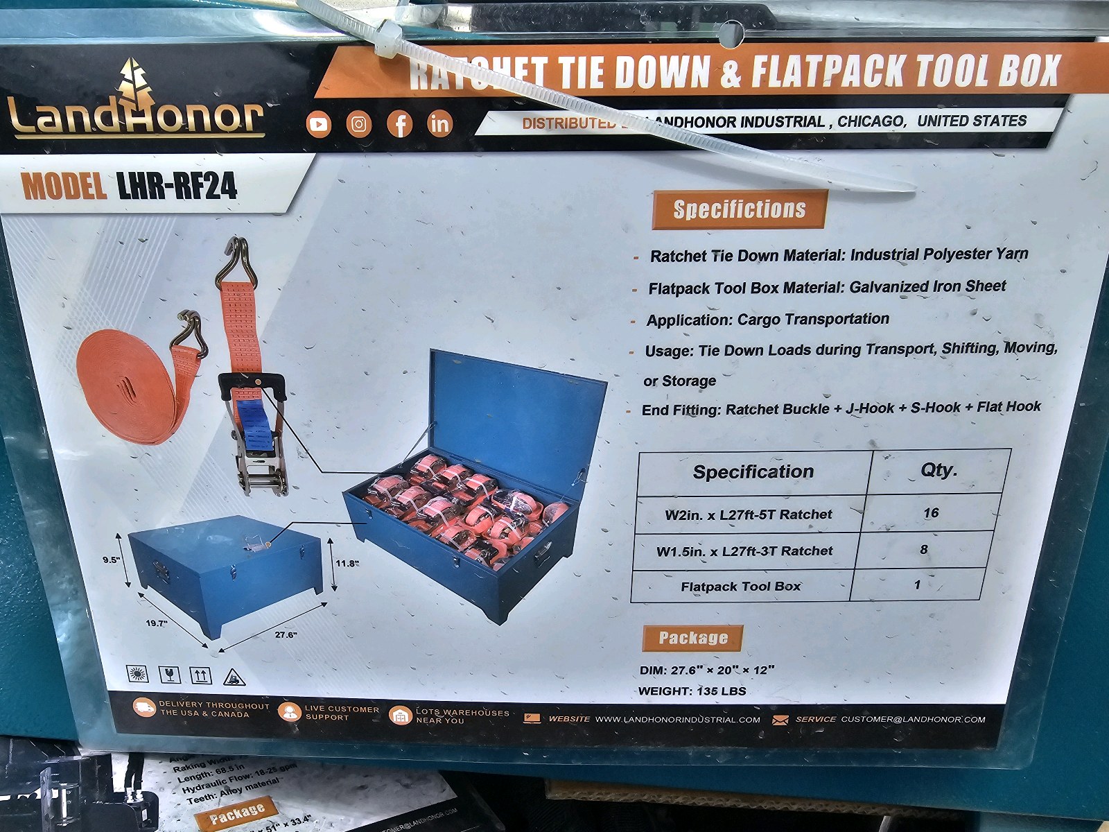 Unused 2026 LandHonor Ratchet Tie Down & Flatpack Tool Box LHR-RF24 CE