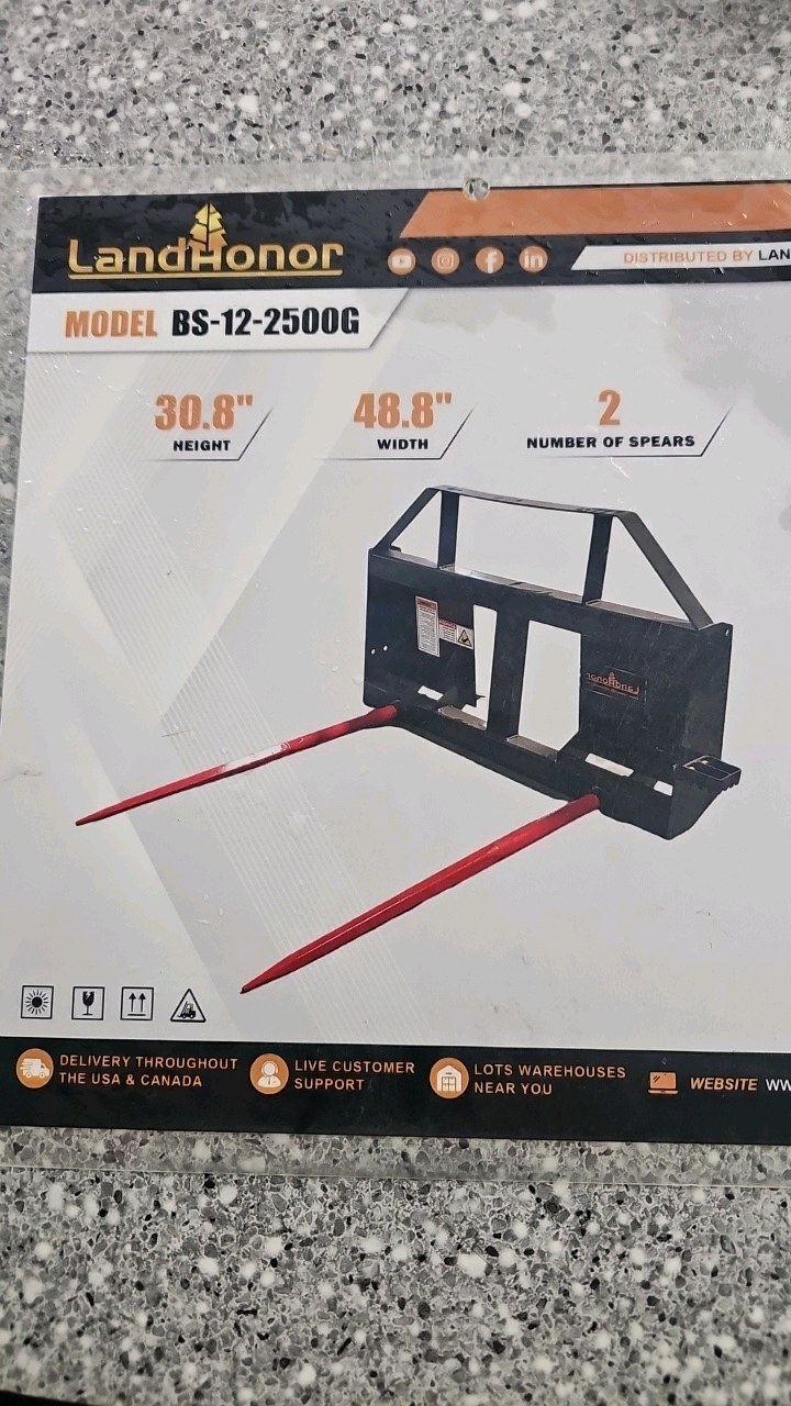 Unused 2026 LandHonor Skid Steer Bale Spear BS-12-2500G CE