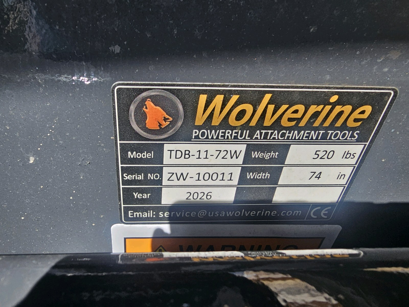 Unused 2026 WOLVERINE Track Duty Bucket TDB-11-72W CE
