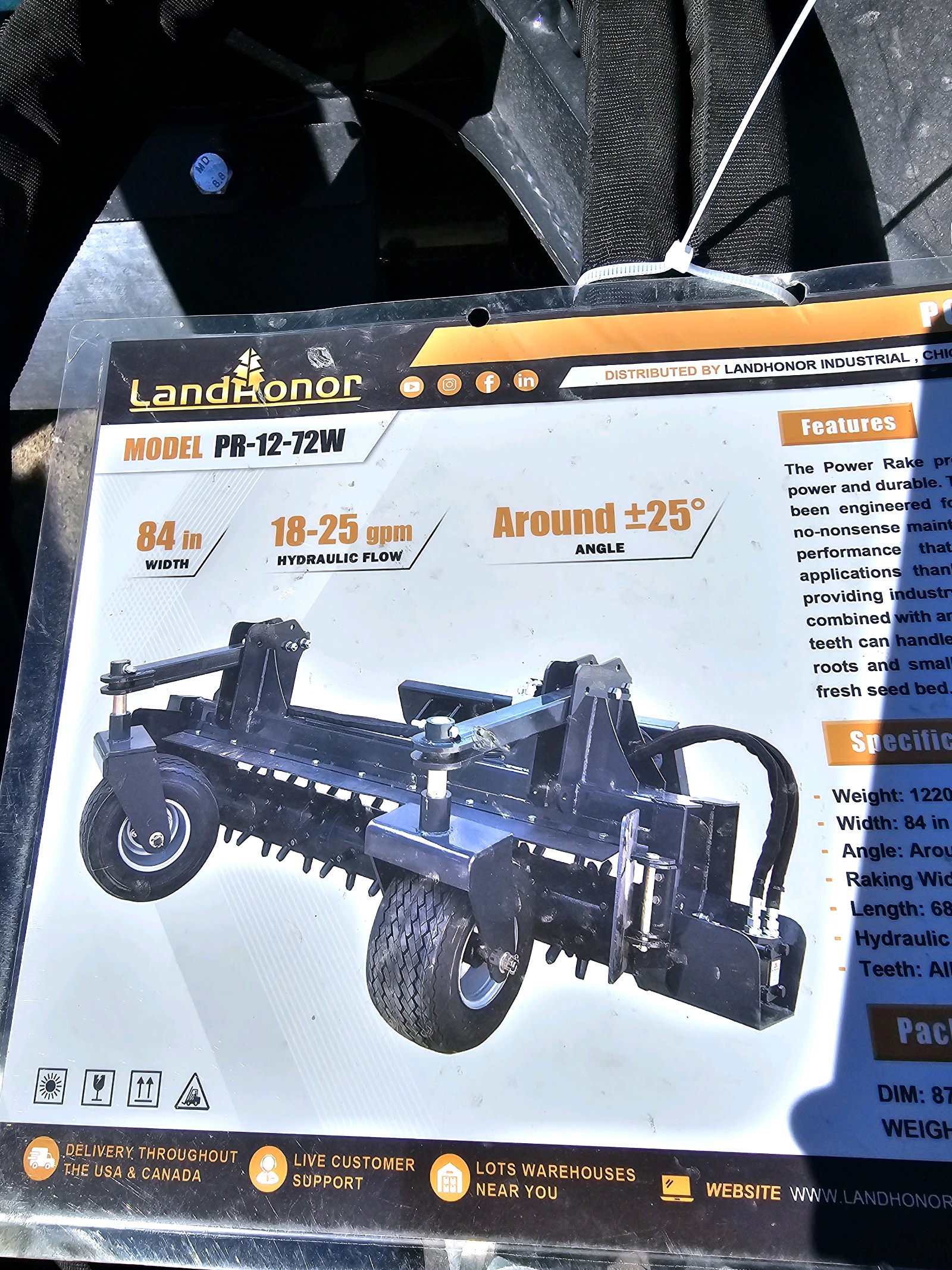 Unused 2026 LandHonor Power Rake PR-12-72W CE