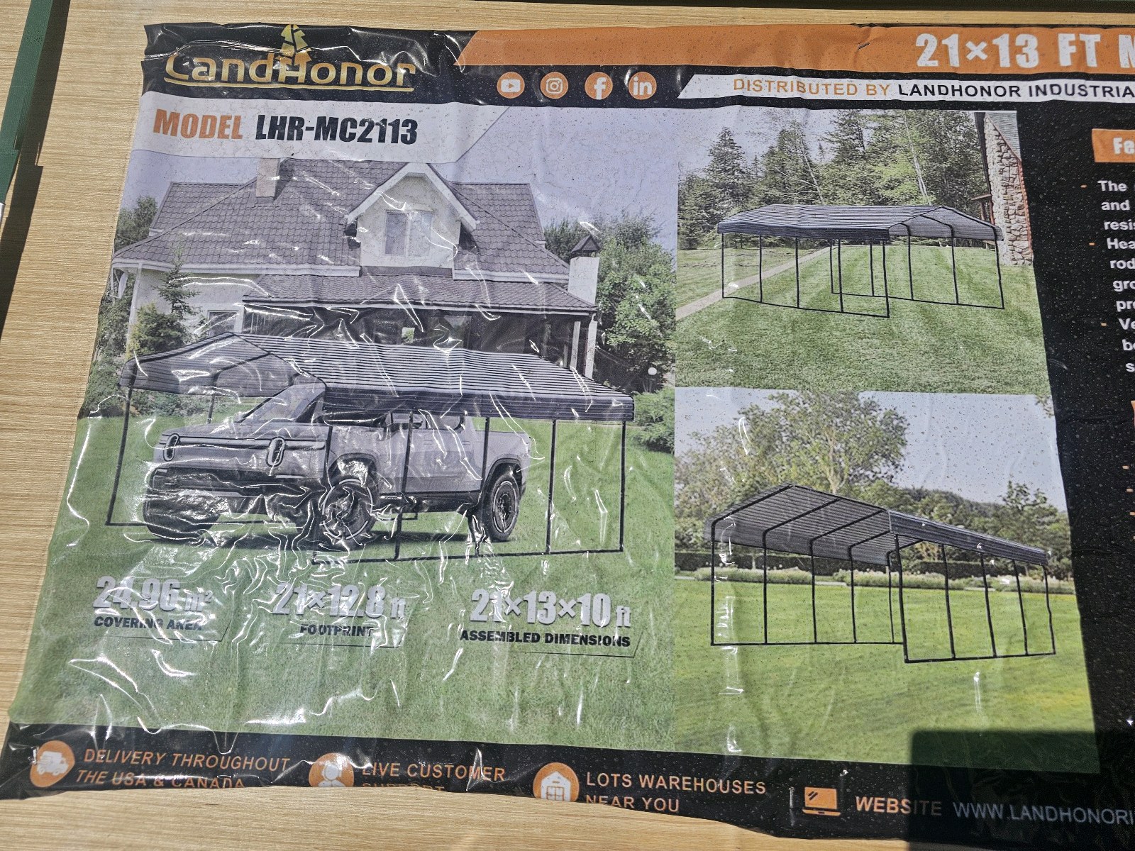 Unused 2026 LandHonor 21 x 13 Ft Metal Carport LHR-MC2113
