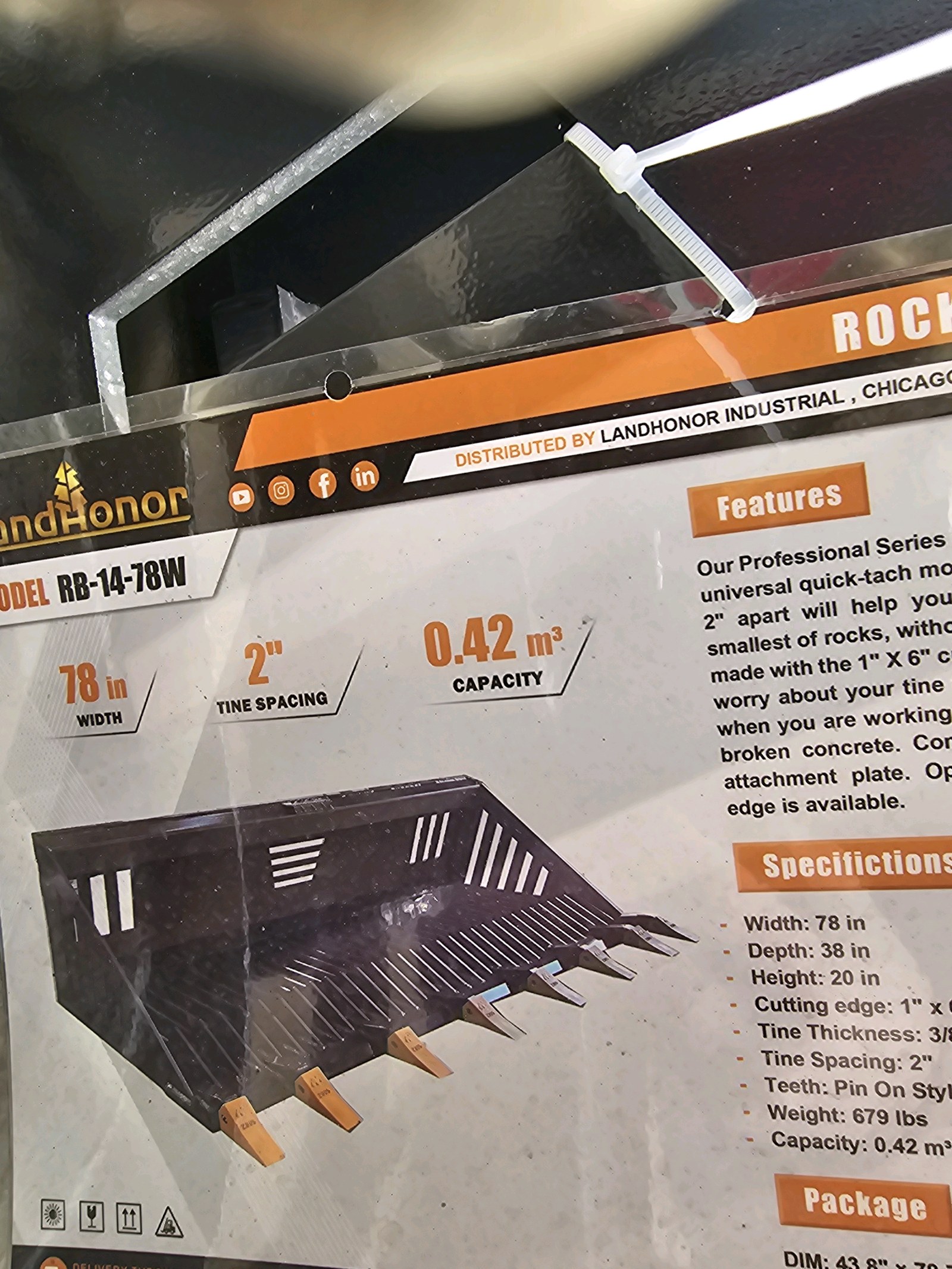 Unused 2026 LandHonor Skid Steer Rock Bucket RB-14-78W CE
