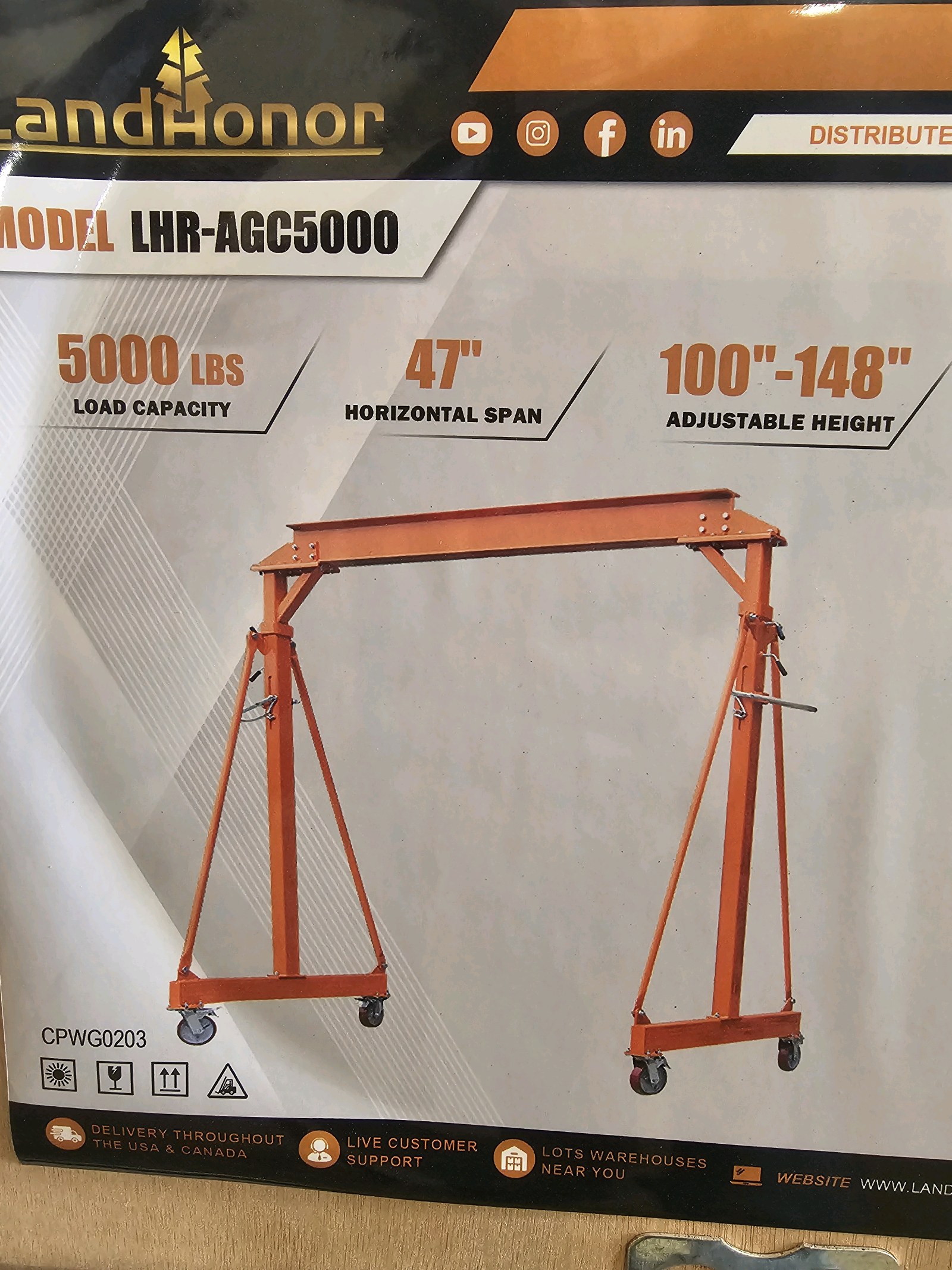 Unused 2026 LandHonor 5000-LB Gantry Crane LHR-AGC5000