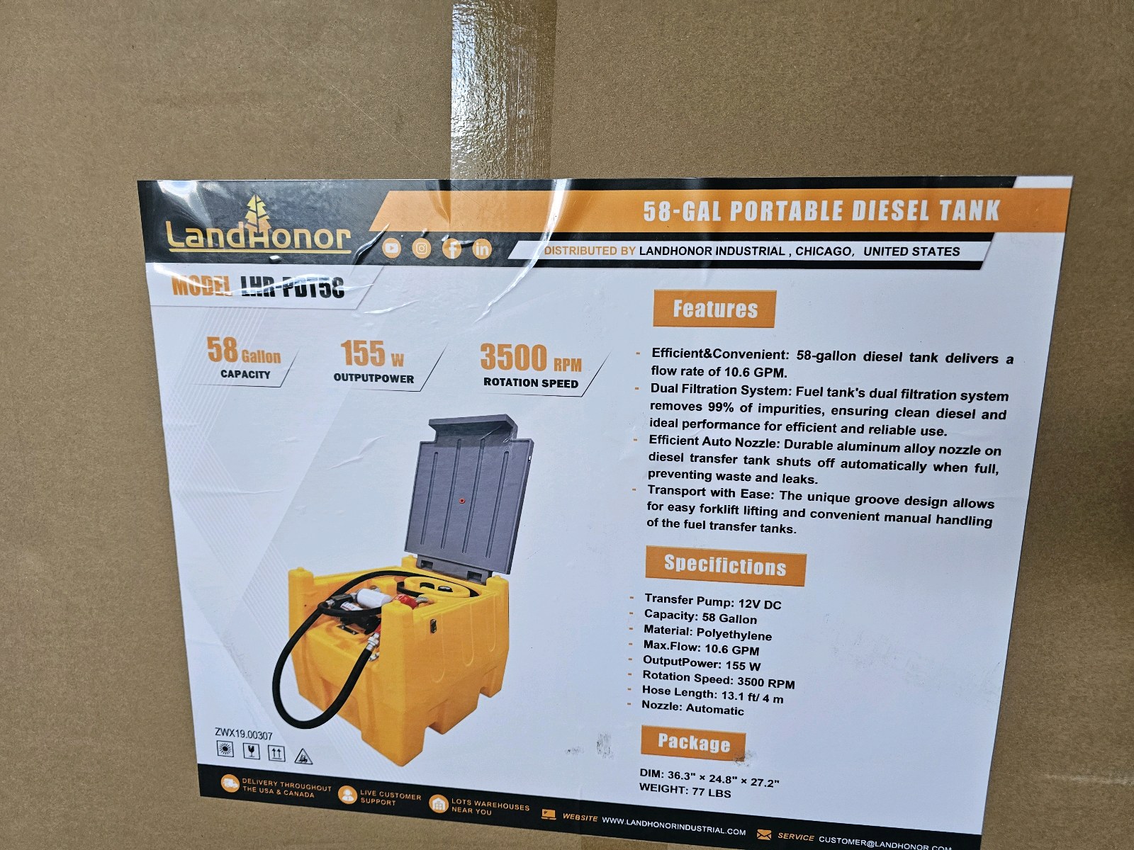 Unused 2026 LandHonor 58-Gal Portable Diesel Tank LHR-PDT58