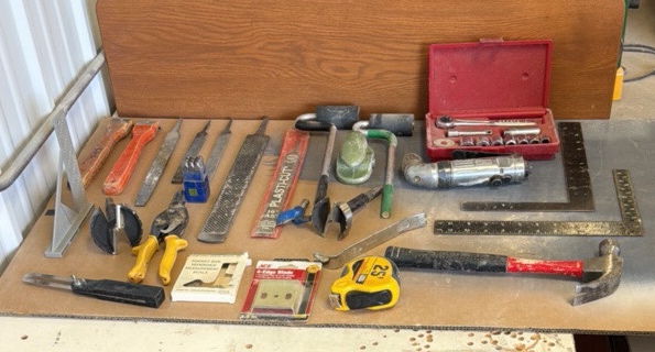 Craftsman rachet set, Snap-on angled drill, Metal files