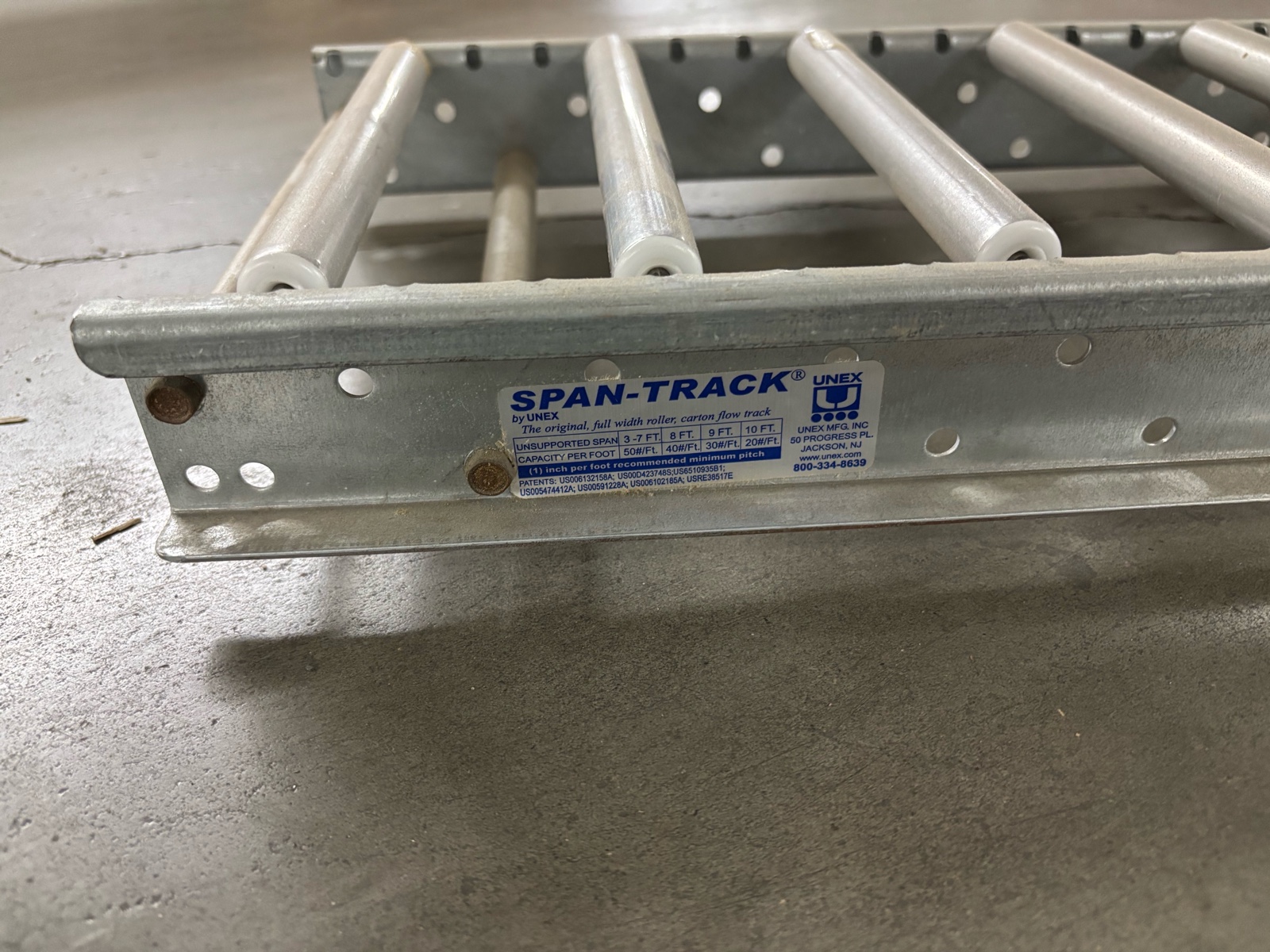 SpanTrack 12 Long x 8 Wide .750 Roller Diameter 50lbsft Rated Gravity Roller Conveyor