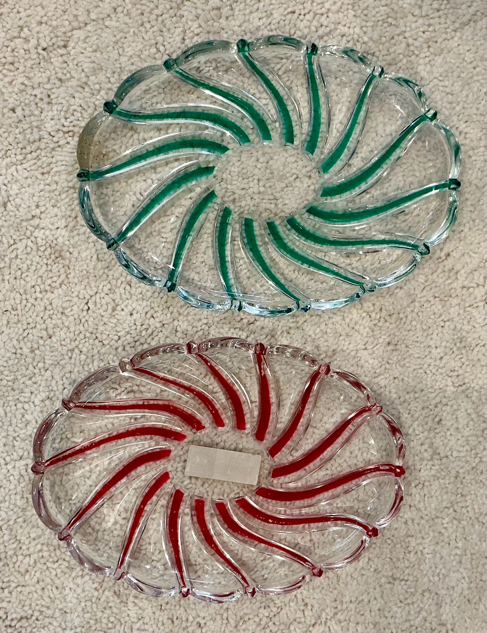 Mikasa glass candy dishes Christmas Peppermint swirl
