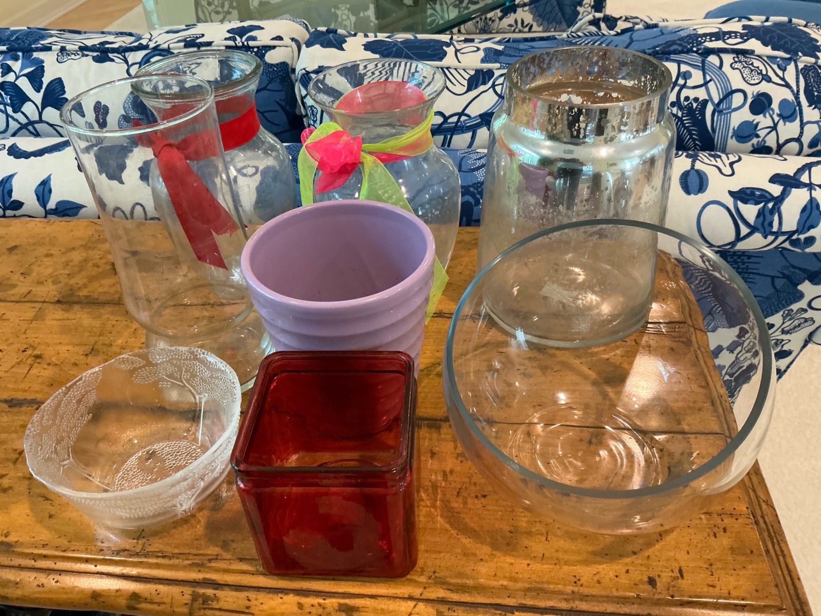 Group of glass pottery and plastic vases