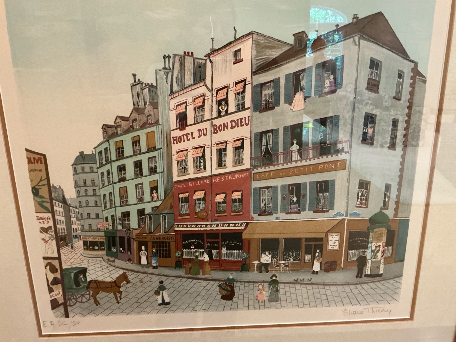 Signed lithograph titled Hotel du bon dieu by French artist Eliane Thierry
