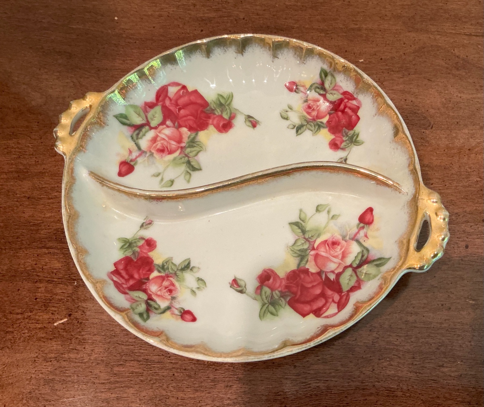 Porcelain Japan hand painted candy dish with roses