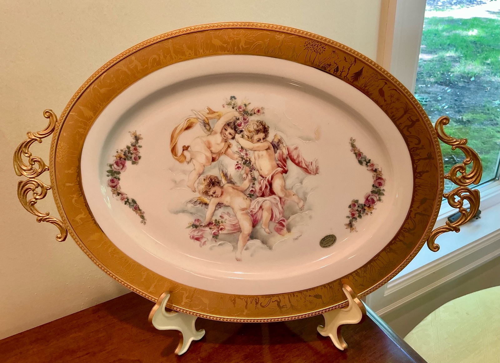 Vintage Limoges porcelain platter 24k gold gilded Vizavi, cherubs hand Decorated&nbsp
