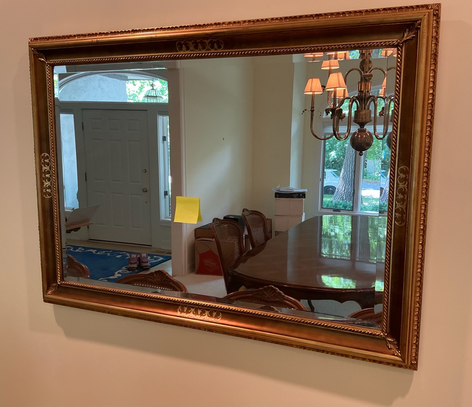 Antique 19th century French mirror, Carved giltwood frame with leaf motifs