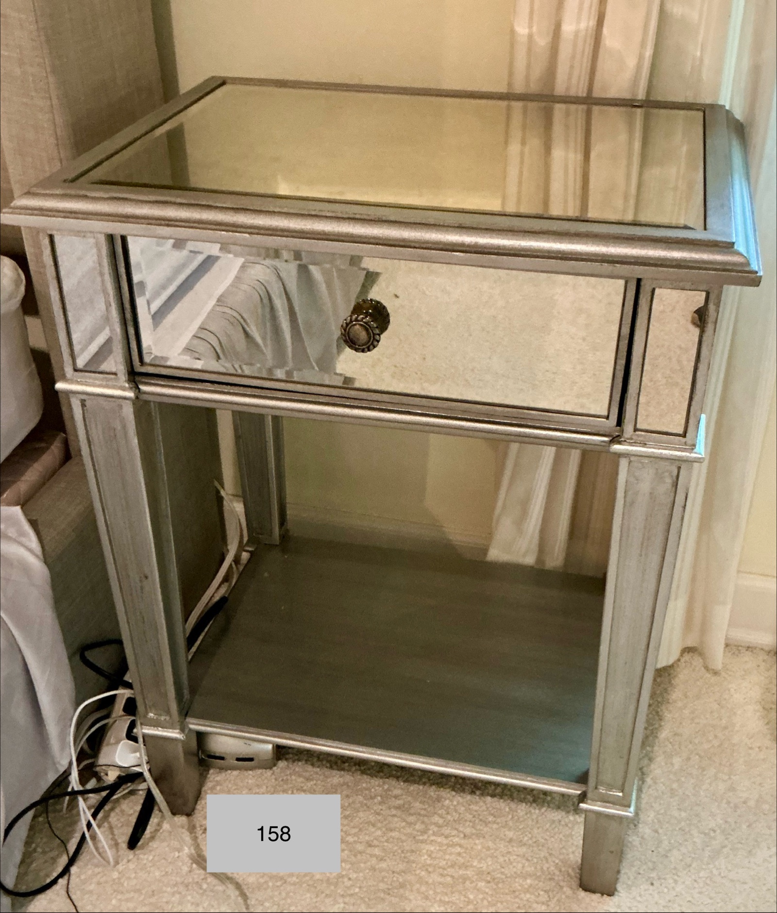 Pier 1 imports Hayworth mirrored nightstand, silver finish, drawer and shelf