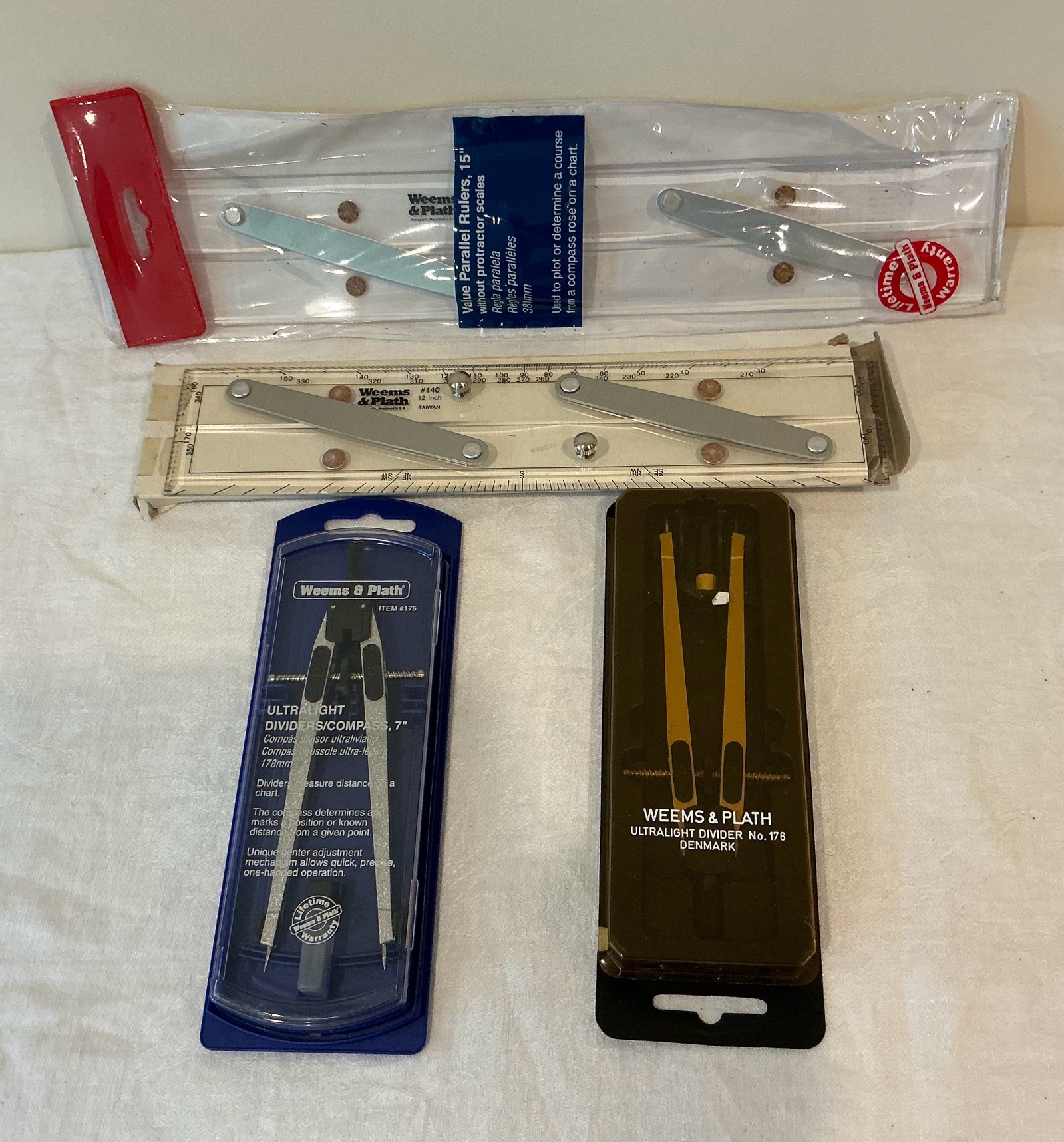 Group of Weems &amp Path compasss and protractors engineers tools